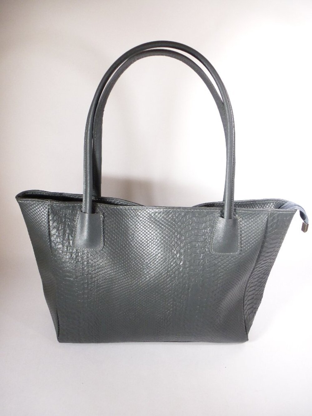 New Florence Leather Market grey crocodile Italian leather tote